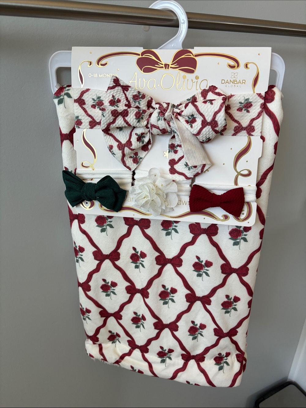 T.J.Maxx Red and Cream Infant Headband & Bow Set And Blanket